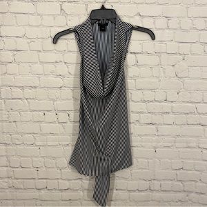 Ann Taylor Womens Shirt 2 Black White Striped Sleeveless Cowl Neck Back Tie